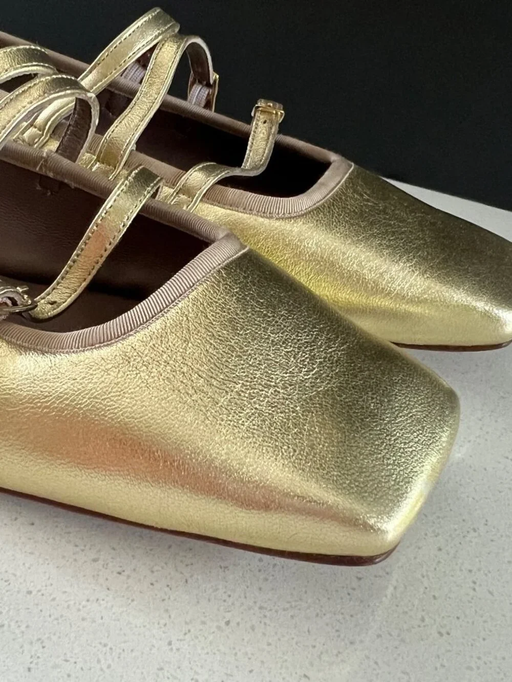 Mansur Gavriel Square Toe Mary Jane gold lamb leather Flats size  39